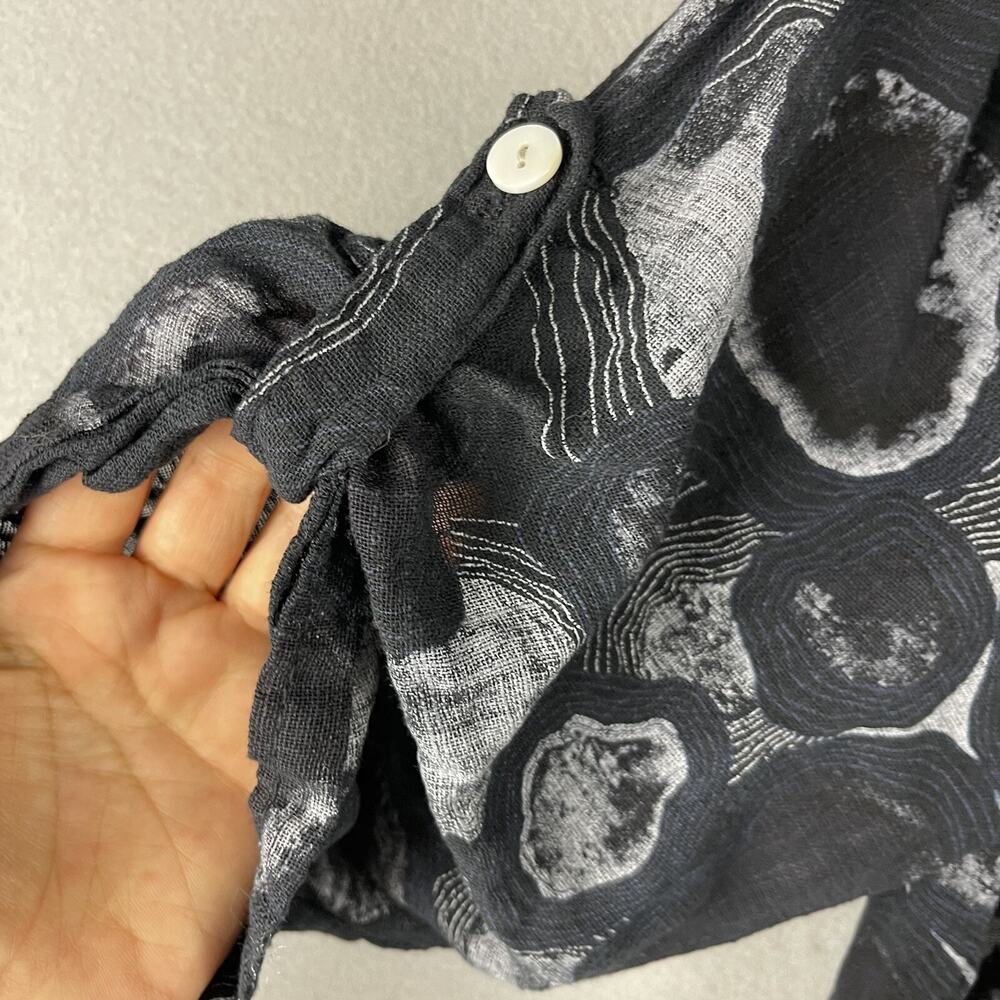 Made In Italy Top Womens Large Black Roll Tab Gauzy Coastal Lagenlook Artsy - Picture 4 of 12